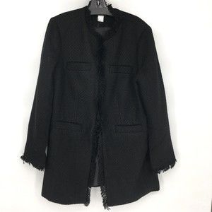 NIP Venus Black boucle jacket Size M Frayed Hem/Neck/Sleeves Hook & Eye Closure
